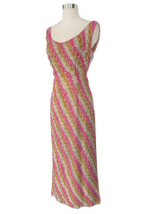 Spectacular 1950s Unlabeled Pink & Gold Glass Bead & Pearl Dress