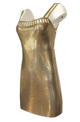 Original 1980s Paco Rabanne Oroton Gold Metal Mesh Backless Mini Dress