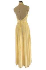 Spring 1976 Christian Dior by Marc Bohan Couture Metallic Gold Striped Silk Chiffon Dress & Jacket