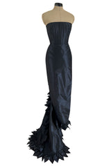 Spring 1999 Oscar de la Renta Strapless Silk Taffeta Dress w Elaborate Back Skirt