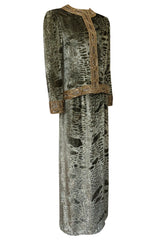 Fall 1986 Bill Blass Silk Velvet Lame Beaded Evening Strapless Dress & Jacket