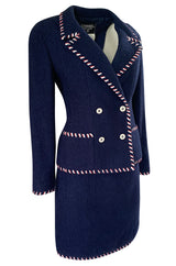 Spring 1994 Chanel Runway Documented Red & White Ribbon Navy Suit