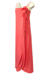 1970s Jack Bryan Layered Coral Jersey Full Length Maxi Dress