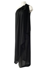 1970s Unlabeled One Shoulder Black Lightweight Jersey Nylon Dress