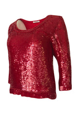 1980s Yves Saint Laurent Densely Covered Red Sequin Tunic Top