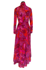 1972 La Mendola Silk Jersey Dress w Skirt Chiffon Skirt in the 'Paridiso' Peacock Feather Print