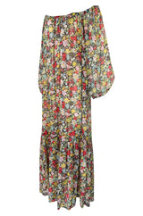 Documented 1975 Yves Saint Laurent Floral Print Off Shoulder Dress