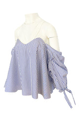 Recent Caroline Costas Blue & White Striped Pouf Sleeved Off Shoulder Top