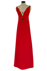 Fabulous Fall 2012 Valentino Red Silk Crepe Jersey Dress w Deep Scalloped Front Plunge