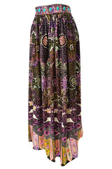 1960s Valentina Beaded & Sequin Elaborate Printed Felt Jersey Maxi Skirt