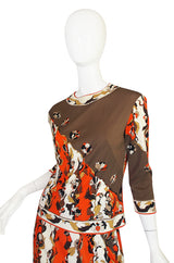 1960s Coral Print Silk Jersey Pucci Skirt & Top Set