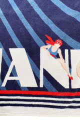 Early 2000s Chanel Art Deco Feel Blue Towel w Diving Girls & Logo