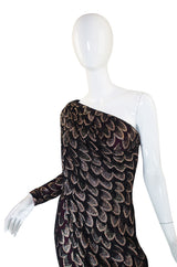 1970s Metallic Chiffon Gown with Pink Lining