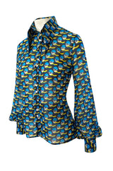 Rare 1960s Jeff Banks Novelty Swimmer Print Button Front Shirt Top