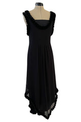 Gorgeous Fall 2003 Chanel by Karl Lagerfeld Black Silk Chiffon Dress Set w Fur Trim