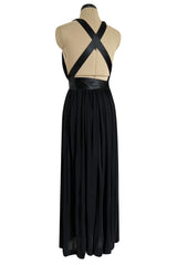 Incredible 1971-1973 Donald Brooks Backless Black Jersey Dress w Ribbon Ties