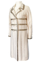 1960s Unlabeled Mr. Blackwell Beaded Ivory Wool Jersey Coat