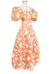 1960s Arnold Scaasi Couture Peach Silk Organza Dress w Incredible Sleeves