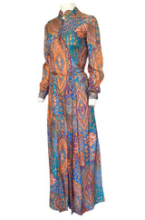 Early 1960s Tina Leser Printed Silk Twill Extra Wide Leg Pant & Top Set