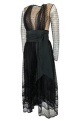 Documented Spring 1979 Bill Blass Couture Black Silk Swiss Dot Net Dress