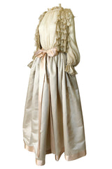 Fall 1977 Bill Blass Couture Gold Top, Tassle Vest & Ivory Silk Skirt Dress Set