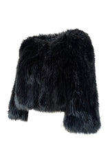 Recent Prada Deep Blue Grey Faux Fur Cropped 'Chubby' Jacket