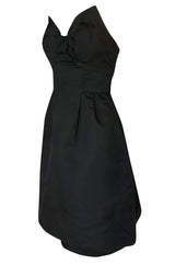 1970s Lanvin Strapless Silk Dress w Bow Detail & Layered Skirt