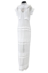 Pristine Mid 2000s Givenchy by Riccardo Tisci White Cotton Gauze & Lace Dress w Matching Underdress