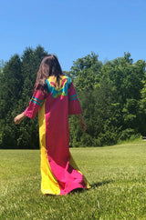 1960s Josefa Vibrant Pink and Primary Color Cotton Caftan Dress
