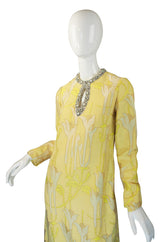 1960s Beaded Silk Brocade Caftan Dress