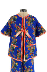 Rare 1971 Marion Foale and Sally Tuffin Blue Floral & Red Checked Pant Jacket & Hat Set