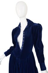 1970s Norma Kamali Blue Velvet Dress