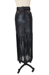 1990s Claude Montana Fringe Leather Skirt