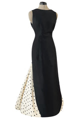 Well Documented Spring 1988 Valentino Haute Couture Silk Dress w Sweeping Dotted Train & Flower