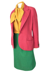 Colorful 1980s Bill Blass Three-Piece Suit in Salmon Pink, Green & Yellow