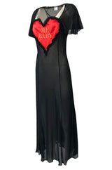 1990s Moschino Love Me Baby Red Heart on Black Net Lingerie Dress