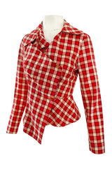 Early 2000s Vivienne Westwood Red Plaid Soft Flannel Asymmetrical Button Top