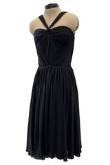 Stunning Fall 2005 Christian Dior by John Galliano Black Pleated Silk Jersey Corseted Dress
