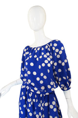 1970s Ted Lapidus Blue Silk Dot Dress