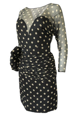 1980s Vicky Tiel Backless Dotted Silk Chiffon Fitted Mini Dress