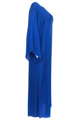 1971 Halston Couture Royal Blue Liquid Silk Bias Cut Caftan Maxi Dress