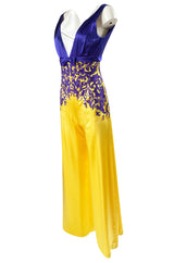 c.2006 Balestra Roma Haute Couture Purple & Yellow Embellished Silk Jumpsuit