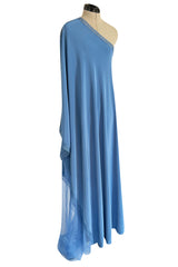 Beautiful Fall 2018 Alexis Mabille Dusty Blue One Shoulder Dress w Lace Insets