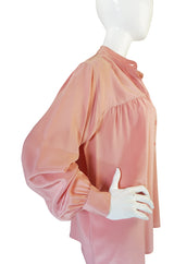 1970s Yves Saint Laurent Pink Silk Smock Top