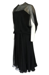 1970s Stavropoulos Couture Black Silk Chiffon Cocktail Dress
