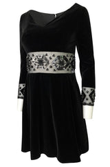 1967 Jacques Heim Couture Bead & Transparent Panel Velvet Dress