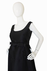 1960s Sculptural Black Silk Teal Traina "Tuxedo" Dress