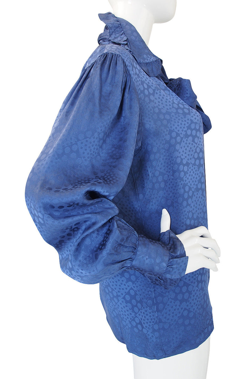 1970s Yves Saint Laurent Ocean Blue Silk Top