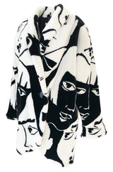 1980s Donnybrook Graphic Black & White Face Print Faux Fur Coat