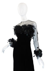 1970s Velvet & Feather Givenchy Gown
